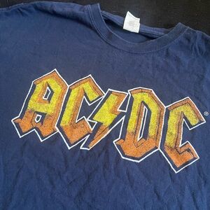 AC/DC Cropped Graphic T-Shirt in Blue and Yellow